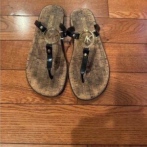 Michael Kors Thong Sandals with Gold MK Medallion